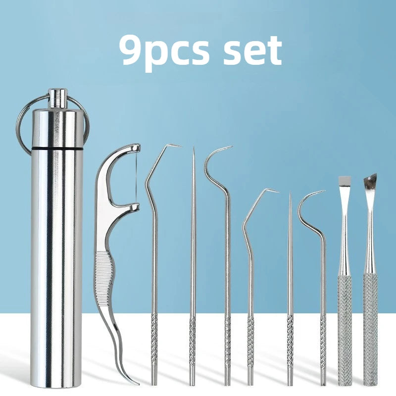 Stainless Steel Toothpicks Pocket Set, Portable Floss Pick Reusable Metal Toothpicks Tooth Cleaning Kit With Keychain Holder